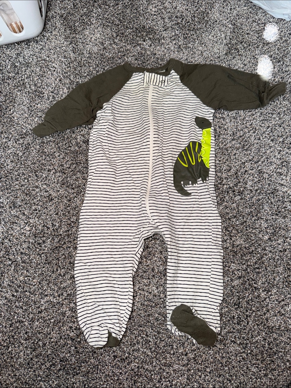 Gerber Striped Footed One-Piece with Olive Sleeves and Neon Accent
